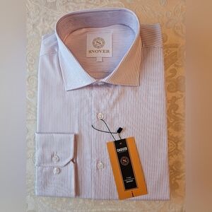 Cotton Button Down Formal Pink and Blue Striped Dress Shirt, Snover, 42, NWT